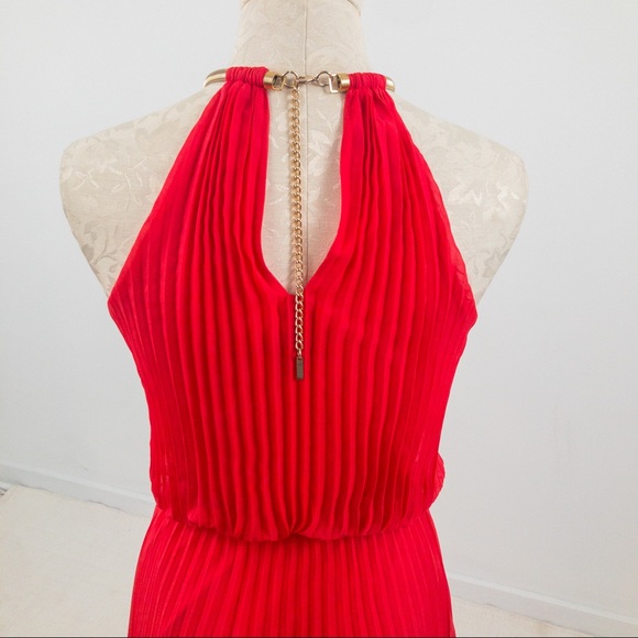 Guess S Studio 54 Pleated Maxi Dress Red Coral - Picture 9 of 13